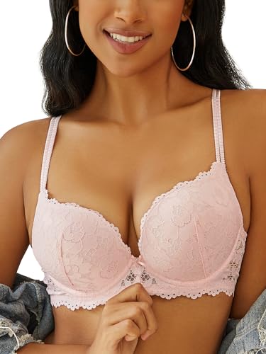 Image of Push Up Bras for Women Add 2 Cups Sexy Lace Cleavage Extra Padded Plunge Bra Underwire