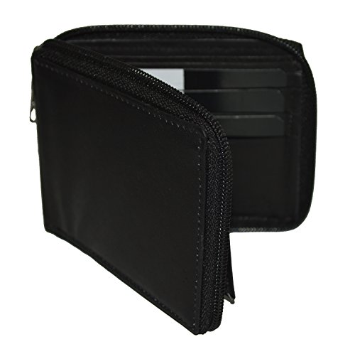 Leatherboss Genuine Leather Zipper Flip Up Id Secured Card Cash Holder Wallet, Black #TOP4