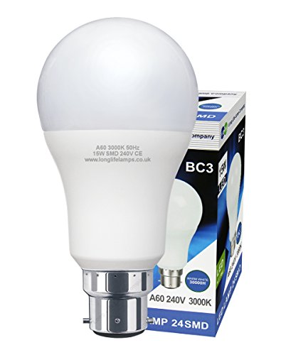3 Pin BC3 Light Bulb LED 15w Energy Saving Non Dimmable 240v 3000k Warm White High Brightness