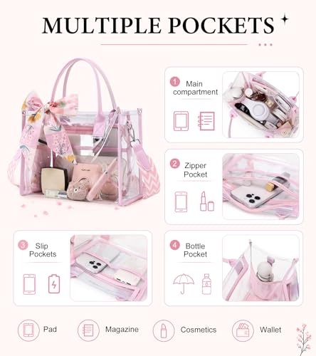 Image of Clear Tote Bag Stadium Events Transparent Clear Purse for Women Thick PVC Shoulder Bag with Guitar Strap for Concert