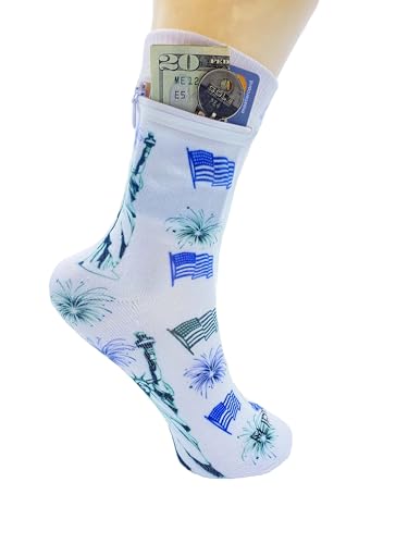 Image of Zipper Sock Wallet - Cotton & Polyester Zipper Socks with Pockets - Fits shoe size 6-13
