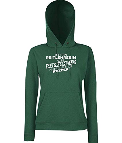 Sweat à capuche femme Ich Bin Reitlehrerin tailles XS-XXL vert