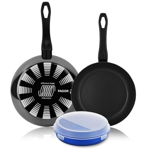 Fagor Indutherm - Set de Sartenes Negras 24 + 28cm + Fiambrera 21 cm, Acero Esmaltado, Antiadherente Bicapa, Todas las Cocinas y Lavavajillas, Inducción