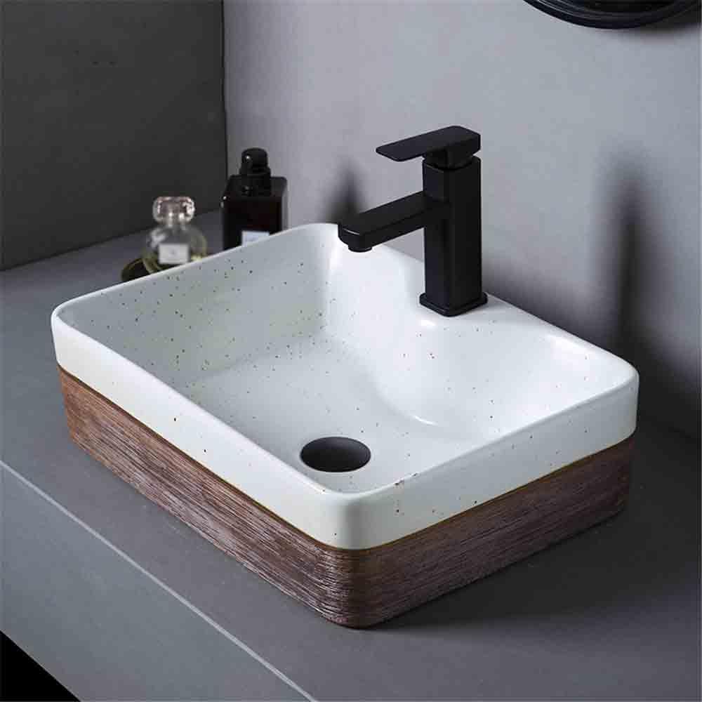 Trwałe Prostokątna umywalka w paski nablatowa balkonowa retro ceramiczna umywalka Łatwe do czyszczenia