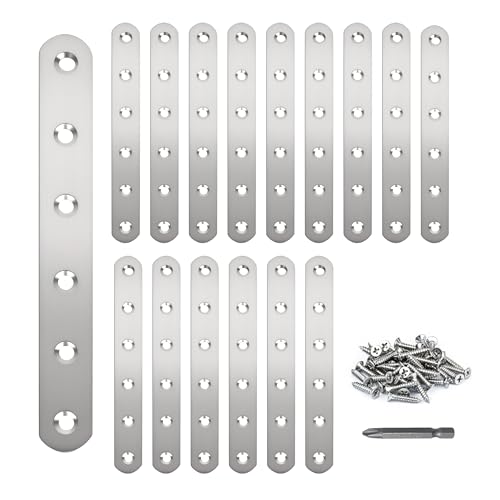 Image of 16 Pack Straight Brace,Flat Brace 5 inch x 0.75 inch,Stainless Steel Flat Metal Braces,Repair Bracket with Screws