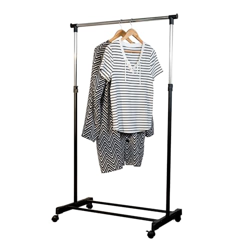Honey-Can-Do Adjustable Height Rolling Metal Clothes Rack GAR-01122 Chrome 30 lbs thumbnail 4