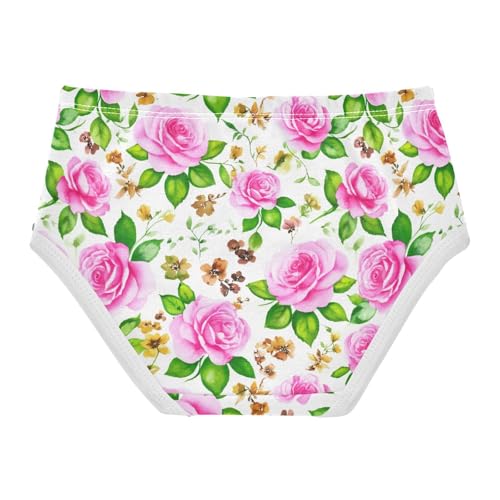Joisal Watercolor Roses Green Leaves Panties Little Girl Toddlers Underwear Floral Cotton Designer Briefs Kids Undies 2t2