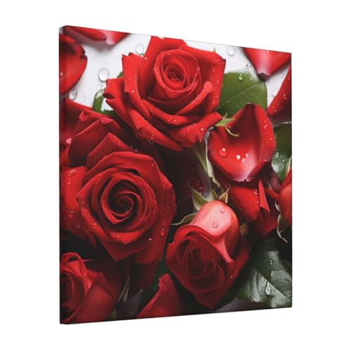 Toile pétales de rose rouges 30x30 cm sans cadre pour salon