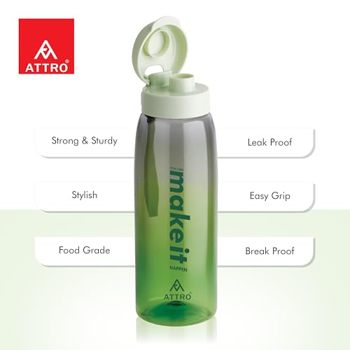 Image of ATTRO Sip Star Plastic Water Bottle - 1000ml, Green, BPA Free, Leak-Proof, Durable Sports & Travel Bottle, Ideal for Gym, Office, School, Outdoor & Daily Use