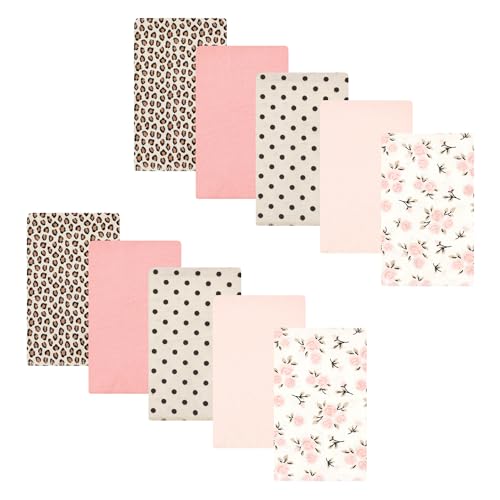 Image of Hudson Baby Unisex Baby Cotton Flannel Burp Cloths, Neutral Pink Floral 10 Pack, One Size