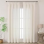 Joydeco Light Beige Linen Voile Curtain Panels for Ceiling Track W55 x L102 Inch Drop 2 Panels, Semi Transparent Light Filtering Pencil Pleat Sheer Curtains with Rod Pocket for Bedroom Nursery Room