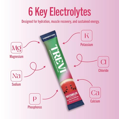 Image of TREVI Electrolytes Powder Packets, Sugar Free Hydration Watermelon 28 Count | Essential Daily Drink Mix, 0 Sugar, Magnesium, Potassium, Vitamin C, Calcium, B6 & B12 Vitamins