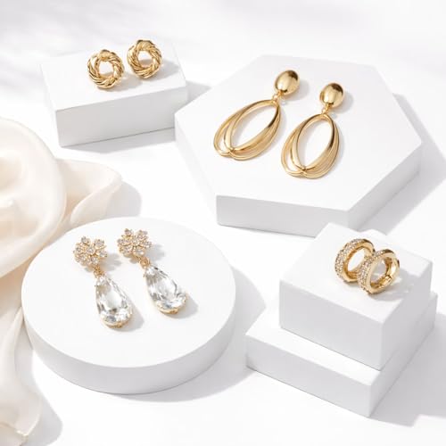 Image of SMILEDRIVE Product Photography Props 6-piece Set, White | Jewelry Photo Shoot Props, Hard Foam Riser & Blocks, Lightweight, Waterproof, Re-usable