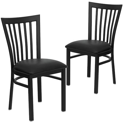 Image of Flash Furniture 2 Pack HERCULES Series Black School House Back Metal Restaurant Chair - Black Vinyl Seat