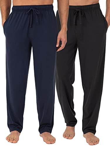 Fruit of the Loom Men's Extended Sizes Jersey Knit Sleep Pant (2-Pack), Black/Navy, Medium