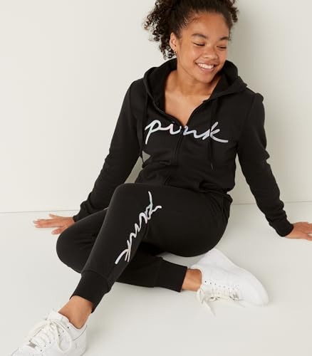 Victoria's Secret Women's PINK Logo Full Zip-up Sweatshirt, Pure Black Blur Script, XS - image 3