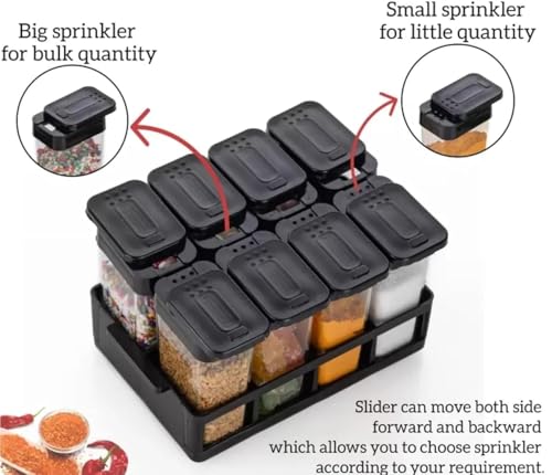 Image of PAXCOO 4Pcs Set Air tight Masala Box Transparent Spice Storage Jar For Kitchen Masala Container With Tray,Easy Flow Spice Multi Storage Container Food-Grade Plastic,Multipurpose,Kitchen(Black)