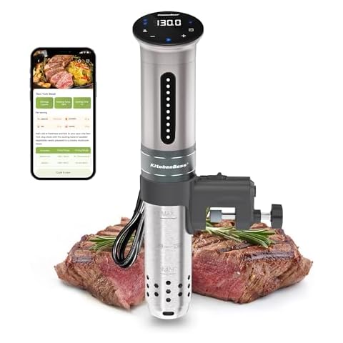 KitchenBoss Wifi Sous Vide Cooker: Ultra-quiet Sous Vide Machine Immersion Circulator APP Control 1100W, IPX7 Waterproof Sous-vide Precision Cooker Accurate Temperature Digital Display, Silver Cover