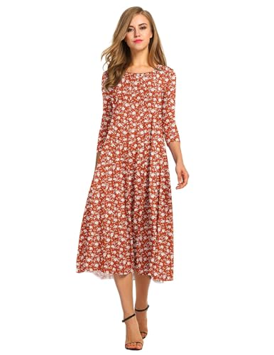 Image of HOTOUCH Women's 3 /4 Sleeve A-line and Flare Midi Long Dress