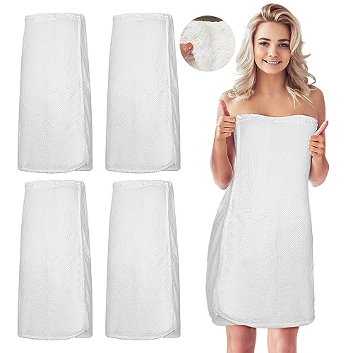 Tigeen 4 Pcs Spa Wrap Towel Wrap for Women Spa Robe with Adjustable Closure Elastic Top Lightweight Wraps for Bath Shower(M,White)