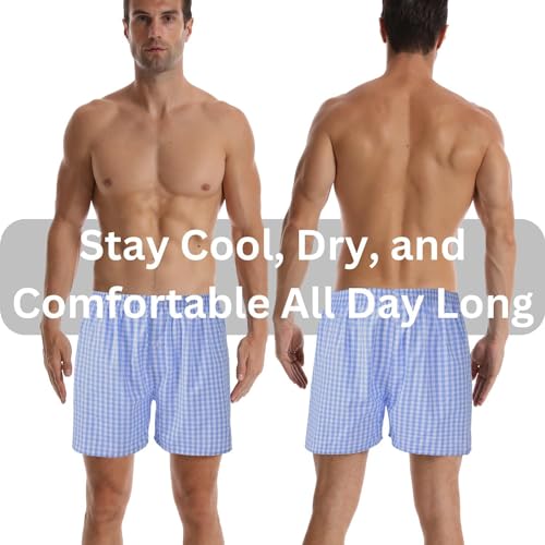 Mens Boxer Shorts for Men 100 Cotton Funny Sleep Short Inseam Woven Pattern Plaid Pajamas Multipacks4