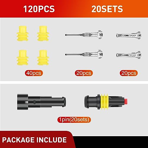 Image of Nilight 120PCS 1 Pin Electrical Connector Plug Male Female Terminal Wire Connector Waterproof Connectors 1 Way Automotive Connect Set for Car Truck Motorcycle Marine Boat 20 Sets
