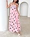 chouyatou Women's Elegant Polka Dot Maxi Dress Back Smocked Spaghetti Strap Ruffle Swing Long Dress with Pockets (X-Small, Pink)