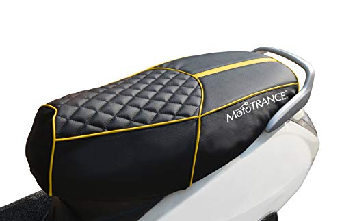 Image of Mototrance Black Yellow | PU Leather Designer | Anti-Slip | Waterproof | Ergonomic Design | Custom Fit | Bike Scooty Seat Cover | MTSC-303-BLYW | Compatible with Bajaj Chetak