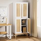 【Solidité et Durabilité】Pieds de support en bois à la base du buffet haut, avec une capacité de charge de 60kg. Les panneaux en MDF durables allient praticité et longévité. Les charnières à amortissement des portes garantissent une utilisation sûre au quotidien.