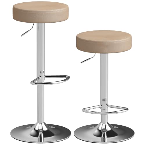 Image of HOMCOM Bar Stools Set of 2 Modern PU Leather Swivel Height Adjustable Brown