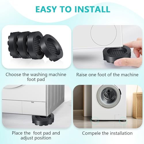Image of AiQInu Vibration Damper Washing Machine, Set of 4 Non-Slip Antivibration Dampers for Washing Machines, Dryers, Dishwashers and Furniture, Rubber Feet for Optimal Stability and Noise Reduction