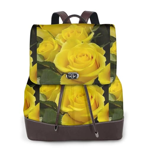 Sac à dos en cuir pour femme imprimé roses jaunes chic