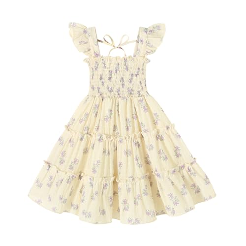 YOUNGER TREE Toddler Girl Dress Kids Sleeveless Ruffle Dresses for Girls Summer Outfits Beach Sundress(Buttercream Purple Flowers,5-6 Years)