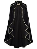 GRAJTCIN Women's Medieval Cloak Renaissance Thic Velvet Gold Trim Cape Halloween Costume for Adult (43.3', Black)