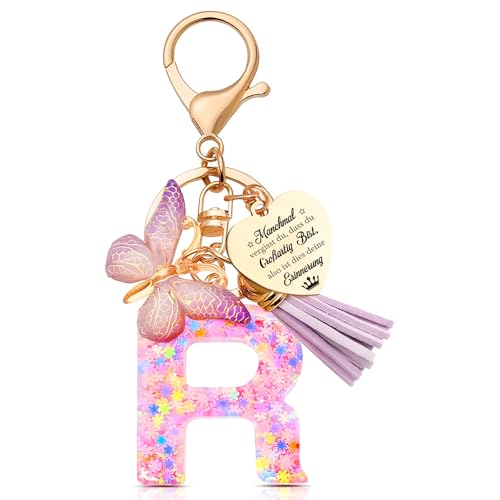 Anruzon Schlüsselanhänger Mädchen - Buchstabe Schlüssel - Anhänger Schmetterling Schlüsselanhänger - Weihnachten - Einschulung Geschenk - Keychain Geschenk für Kinder, Mädchen, Frauen