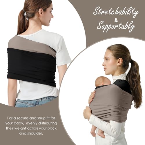Image of Baby Wrap Carrier, Lightweight Baby Wearing Wraps for Newborn and Infant, Soft Swaddle Holder Carrier, Cozy Baby Sling 7-35 lbs Black+Brown