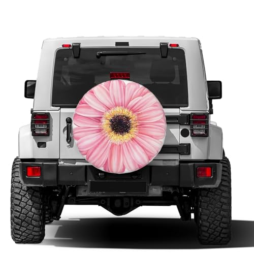 Image of Pink Daisy Flower Spare Tire Cover Dust-Proof Wheel Tire Cover Fit Trailer, RV, SUV and Many Vehicle 15inch