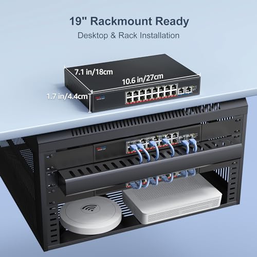 Image of 18-Port 2.5G Ethernet Switch with 10G Uplink, 16x2.5Gbps + 2x10G RJ45 Ports,VunLink Multi-Gig Unmanaged Network Switch, Plug & Play LAN Switch, Desktop Rackmount for NAS, Gaming, WiFi 6 /7, Office