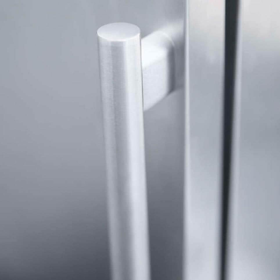 Close-up of the stainless steel door handle on the Summerset SSIM-15 Ice Maker