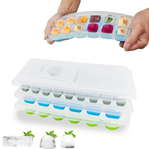 Axinost, 3 moldes de cubitos de hielo de silicona con tapa, sin BPA. Adecuados para cubitos de hielo, cócteles, whisky, café y botellas, y para guardar alimentos para bebés.