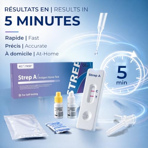 ECOTEST Strep A Antigen Home Test - Selbsttest schnell Angina Streptokokken - Ergebnisse in 5 Minuten - CE 0344 - Hohe Genauigkeit 97,5%