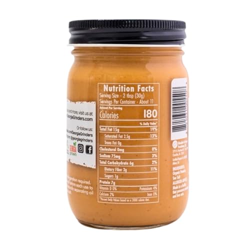 Image of Georgia Grinders Organic Creamy Peanut Butter, Gourmet Nut Butter Spread, No Sugar Added, Vegan, Non-GMO, Gluten-Free, No Palm Oil, 12 Ounce (1 Pack)
