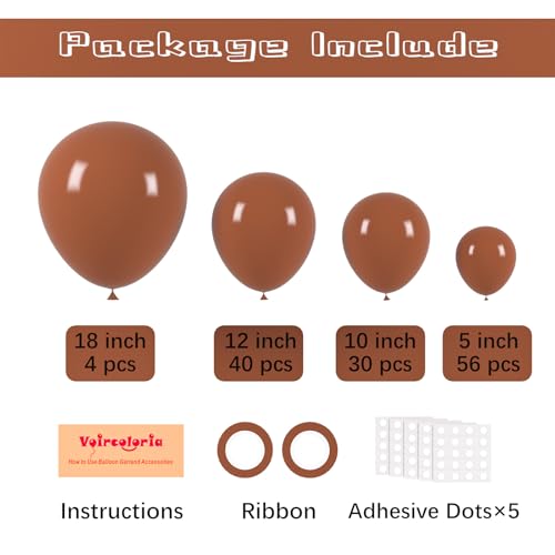 Image of Voircoloria 130pcs Coffee Brown Balloons Different Sizes 18 inch 12 inch 10 inch 5 inch Tan Latex Balloon Garland Arch Kit for Birthday Baby Shower Graduation Wedding Gender Reveal Anniversary Party Decorations