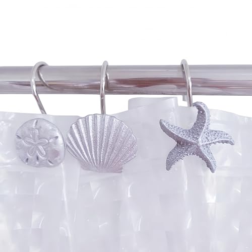 Twofishes Silver Starfish Shower Curtain Hooks S/12 Silver Seashell Shower Curtain Rings Pack of 12 Home Fashion Decorative Rust Proof Sea Anemone Shower Curtain Hooks Set of 12 by Twofishes - Used condition - US$11.52