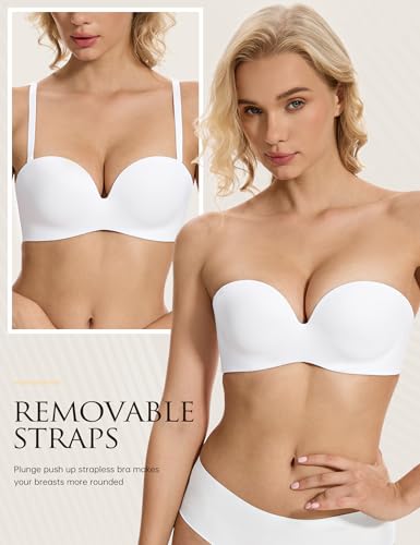 Image of Wingslove Strapless Bra Push Up for Women Underwire Half Backless Bra with Removable Straps Seamless Padded Support