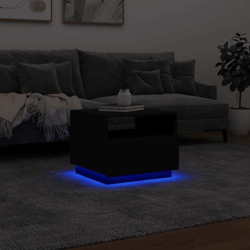 Gecheer Couchtisch mit LED-Leuchten Schwarz 50x49x40 cm, Moderner Sofatisch Beistelltisch Wohnzimmertisch für kleine Wohnungen Schlafzimmer839827 – Bild 5