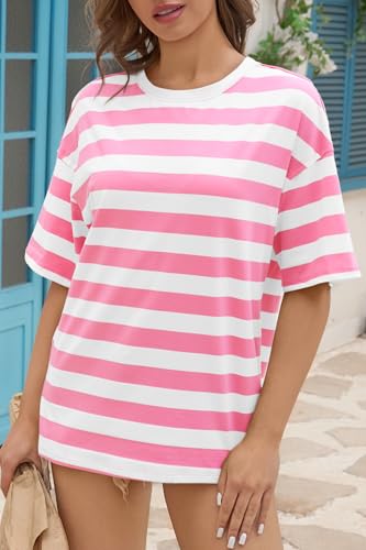 Image of Tankaneo Womens Oversized Tshirts Summer Casual Short Sleeve Crew Neck T Shirt Loose Fit Side Slit Tee Tops