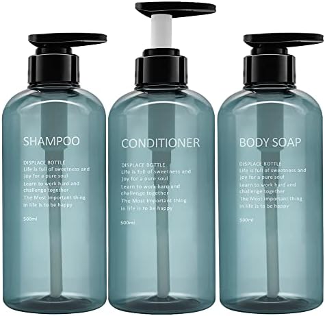 3 Pack Refillable Shampoo and Conditioner Bottles, 500ml Plastic Empty Shampoo Conditioner Dispenser for shower, Shampoo Bottle Pump Dispenser for Bathroom or Hotel