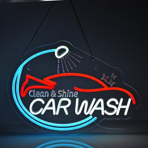 Image of Car Wash Neon Sign,USB Powered Dimmable Wall Decor LED Light | Neon Lights Hanging Wall Art Decor for Gas Station garage Detailing automotive Service Home Decor,Ultra Bright,16.14x11.8in