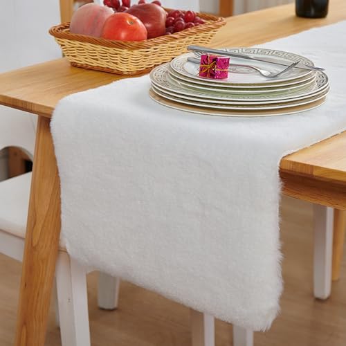 White Faux Fur Table Runner, Christmas Runners for Dinning Table Decoration by MeiSan - Used condition - Image 8